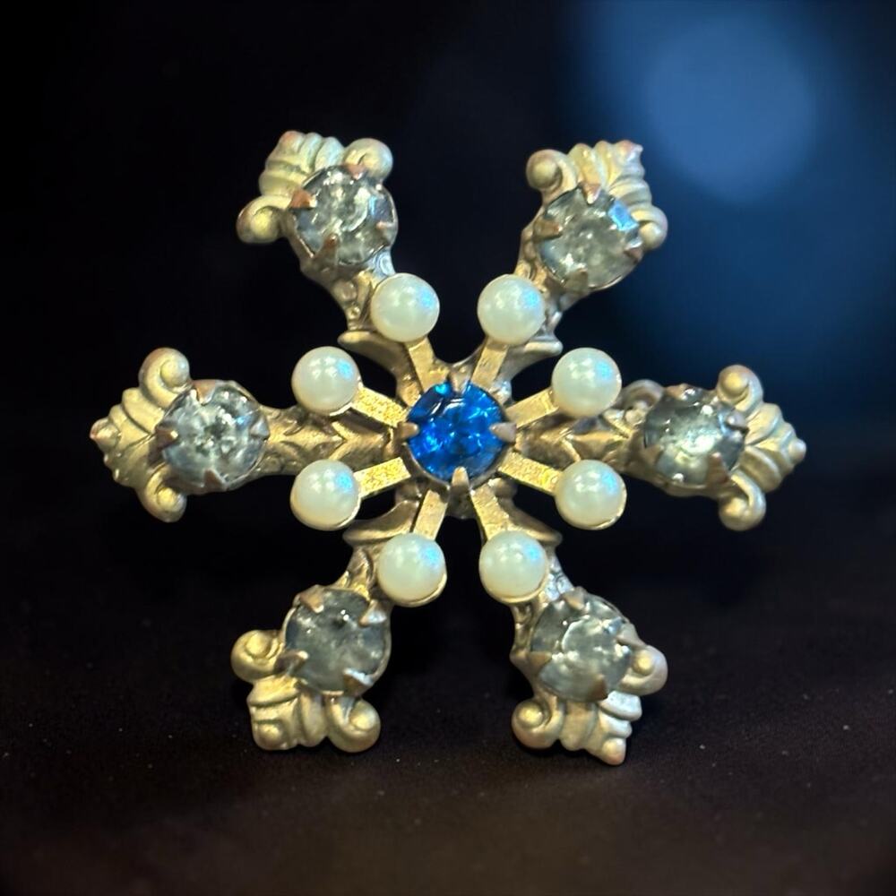Antique Cobalt Blue Paste Brooch Pearl Starburst Edwardian Gothic 1900s
